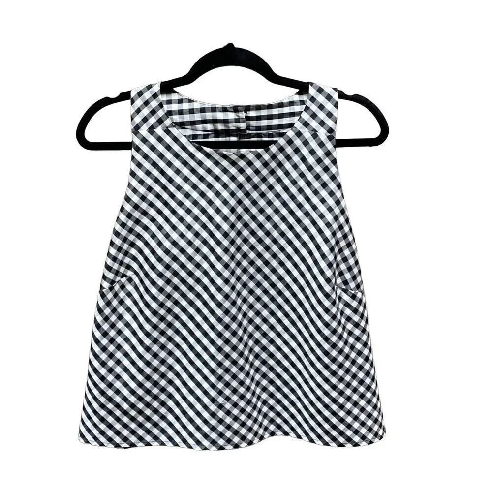 Emma & James Black & White Gingham Silk Sleeveless Top Size 14